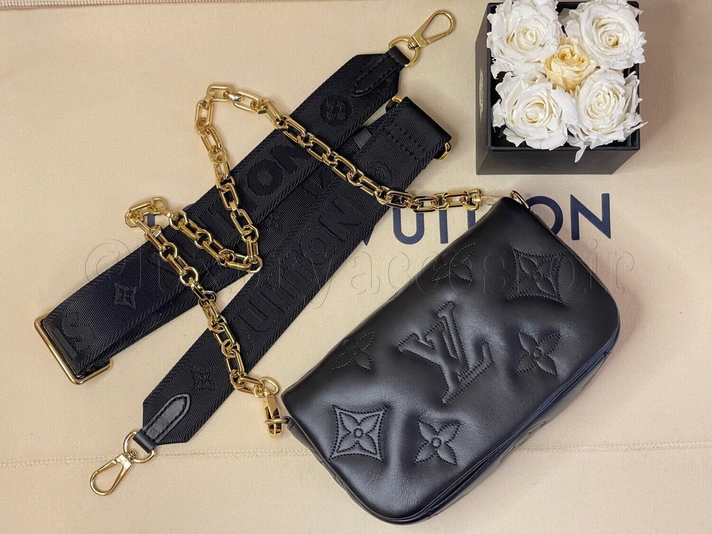 Louis Vuitton Wallet On Strap Bubblegram Black in Calfskin Leather