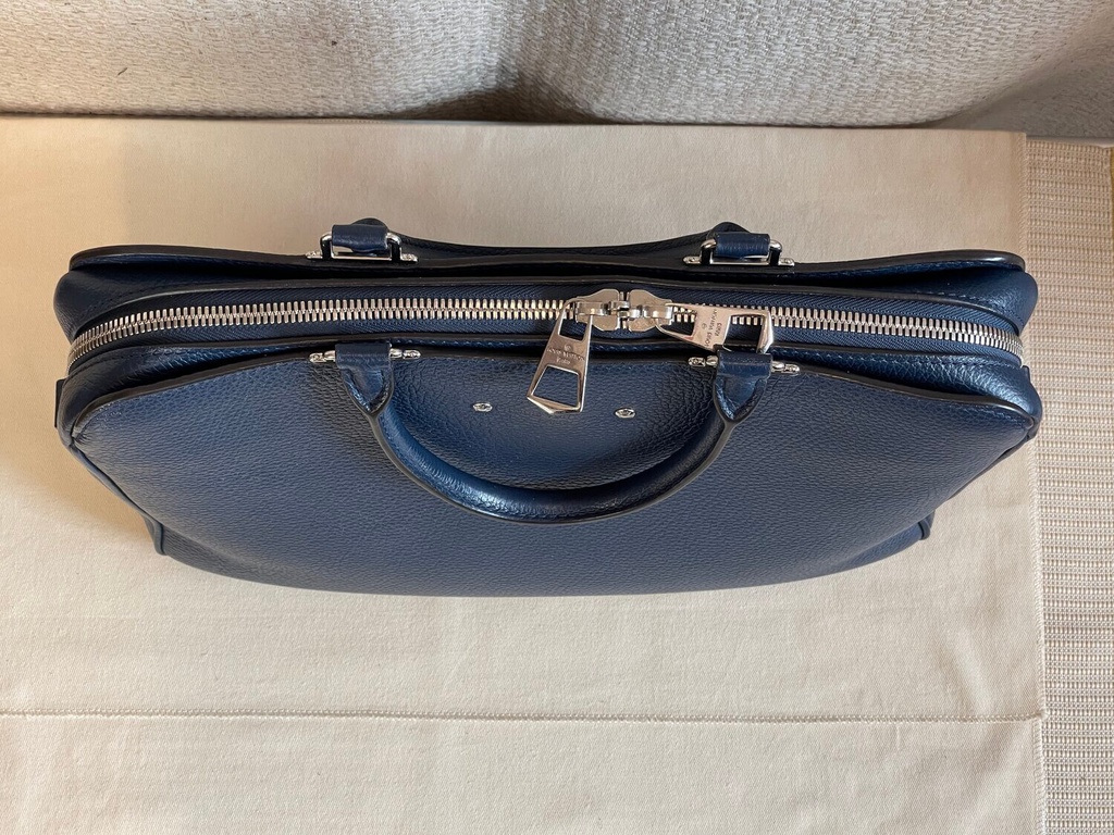 Authentic Louis Vuitton Armand Briefcase Bag In Blue Taurillon