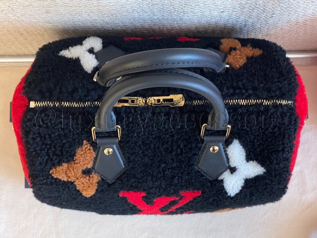 Louis Vuitton Limited Edition Monogram Fleece Teddy Speedy Bandouliere 25 Bag