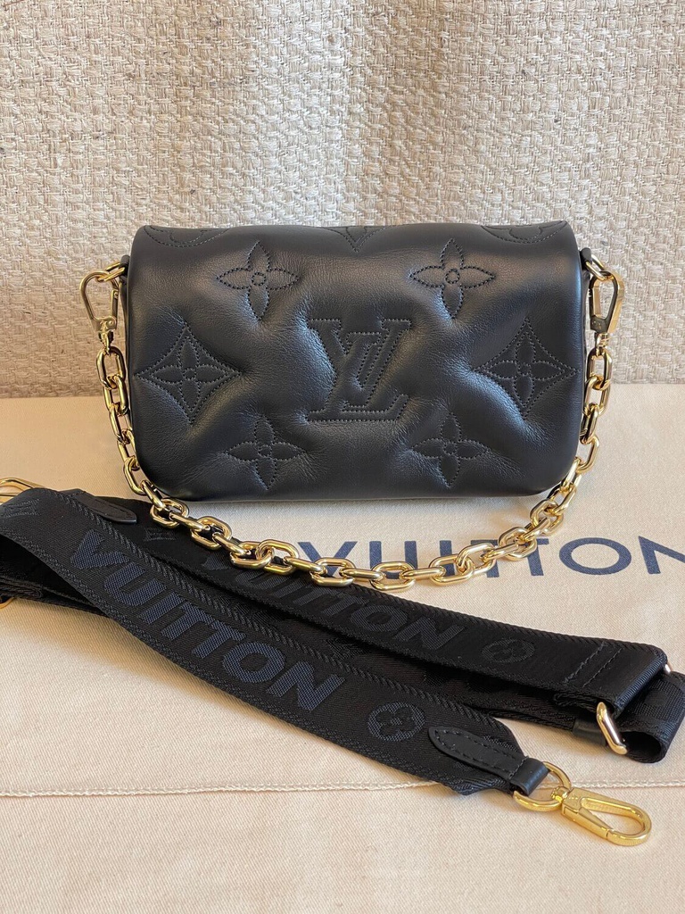 Louis Vuitton Calfskin Bubblegram Wallet On Strap Noir 
