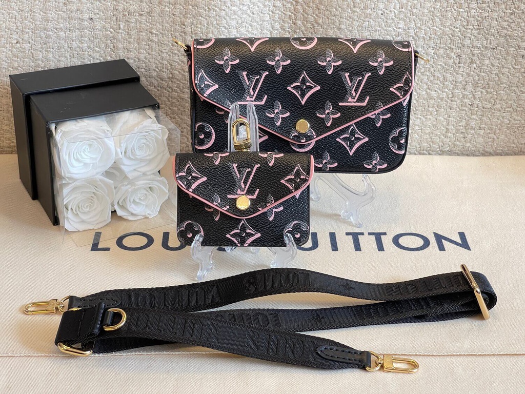 Louis Vuitton Multi Pochette Felicie Bag Crossbody M81471 Black Pink Card  Wallet