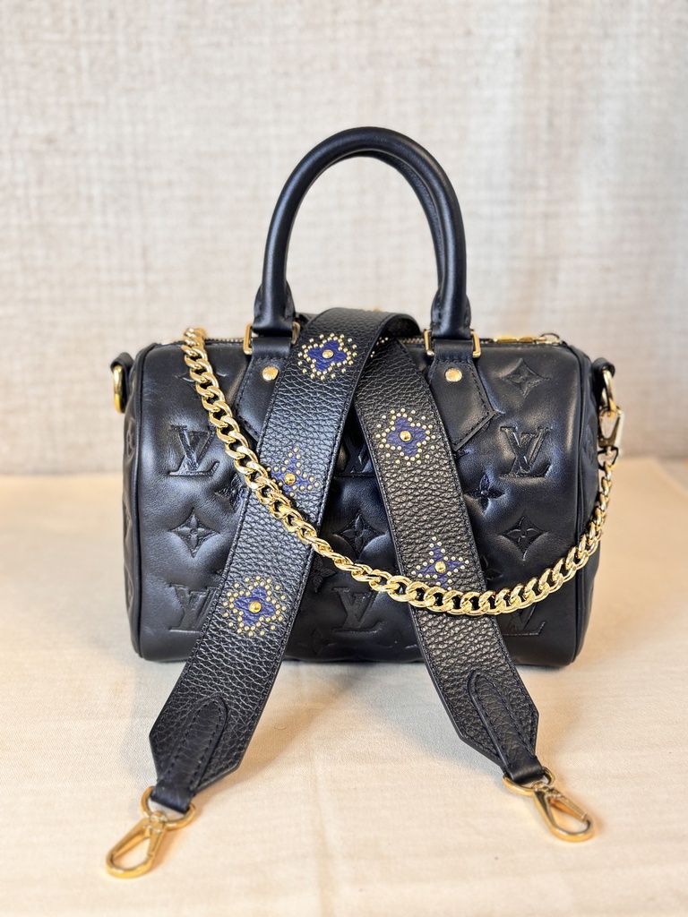 Bandouliere Schultergurt schwarz / blau studs