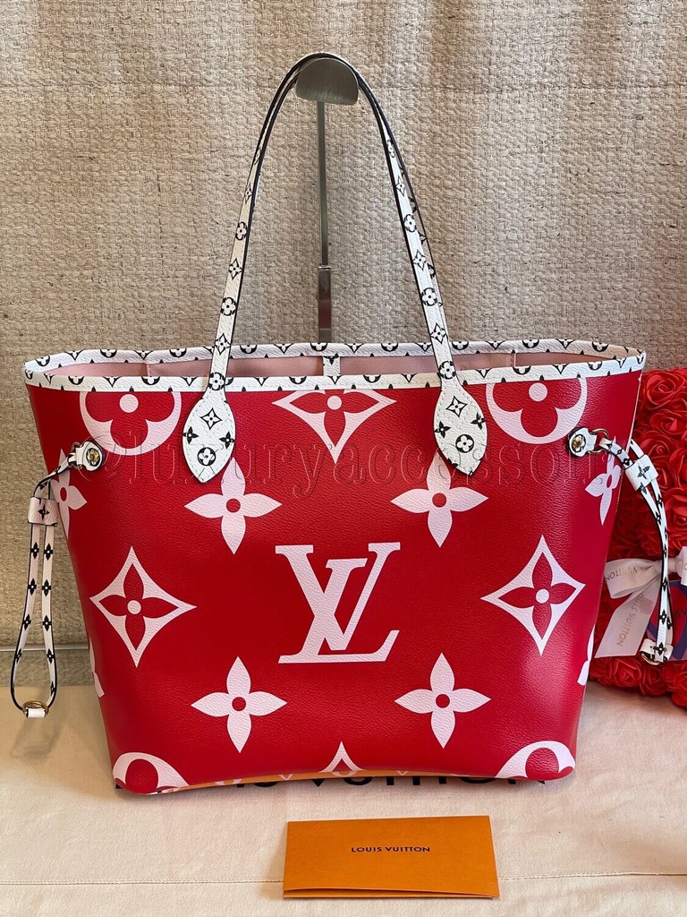 LOUIS VUITTON Monogram Giant Neverfull MM Tote Bag Pink Red M44567