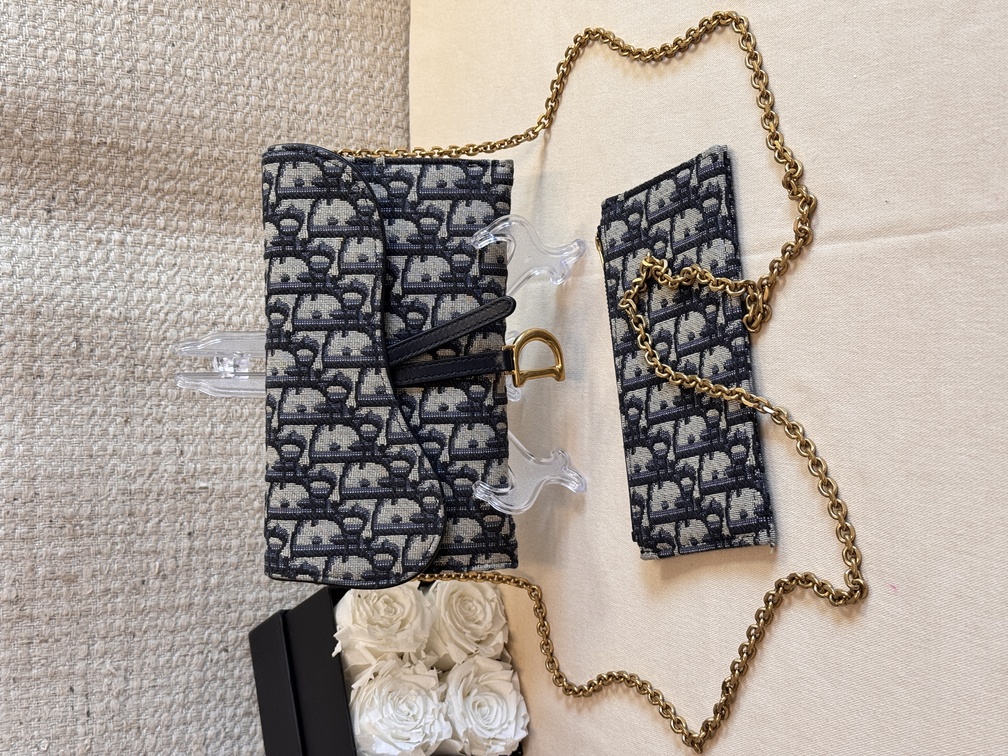 DIOR SADDLE POUCH LEATHER サドルバッグ Medium Saddle Pouch with Chain Blue Dior Oblique Jacquard